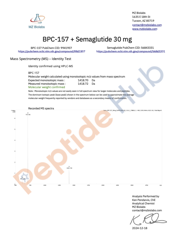 Semaglutide (GLP-1 Analogue)/ BPC-157 Blend (Lyophilized) - 30mg - Image 3